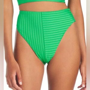 SANCTUARY BNWT High Waisted Ribbed Bikini Bottom, Green, Size Large.